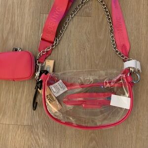 ( NWT) Madden NYC Clear Stadium Approved Bag With Bright Pink Trim